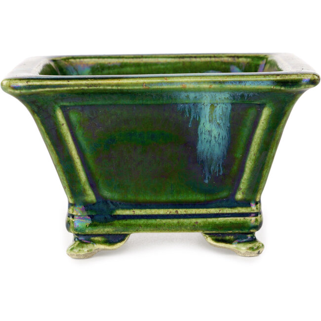 Pot à bonsaï carré vert par Terahata Satomi Mazan - 133 x 133 x 80 mm