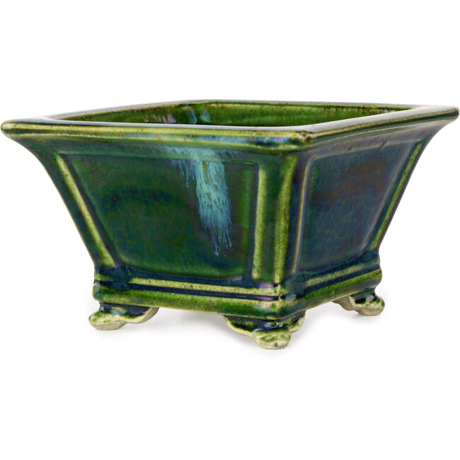 Pot à bonsaï carré vert par Terahata Satomi Mazan - 133 x 133 x 80 mm