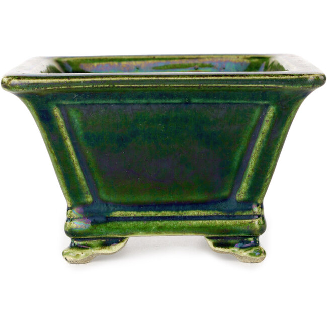 Vierkante groene bonsaipot van Terahata Satomi Mazan - 133 x 133 x 80 mm