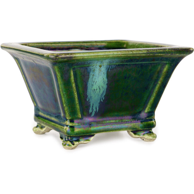 Vaso bonsai quadrato verde di Terahata Satomi Mazan - 133 x 133 x 80 mm