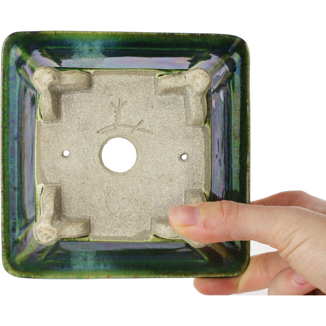 Vaso bonsai quadrato verde di Terahata Satomi Mazan - 133 x 133 x 80 mm