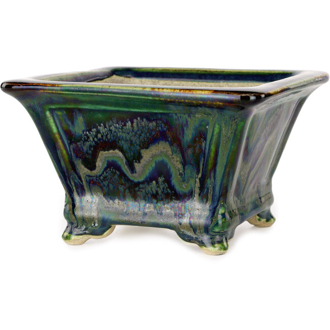 Maceta cuadrada para bonsái multicolor de Terahata Satomi Mazan - 133 x 133 x 80 mm