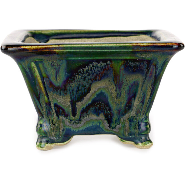 Pot à bonsaï carré multicolore par Terahata Satomi Mazan - 133 x 133 x 80 mm