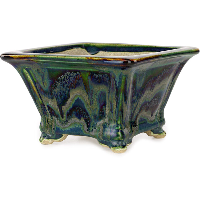 Pot à bonsaï carré multicolore par Terahata Satomi Mazan - 133 x 133 x 80 mm