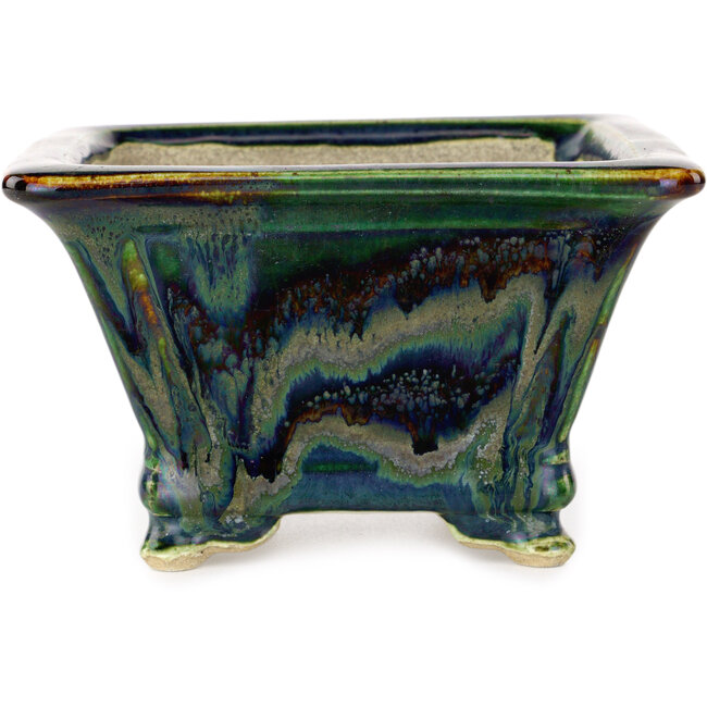 Maceta cuadrada para bonsái multicolor de Terahata Satomi Mazan - 133 x 133 x 80 mm