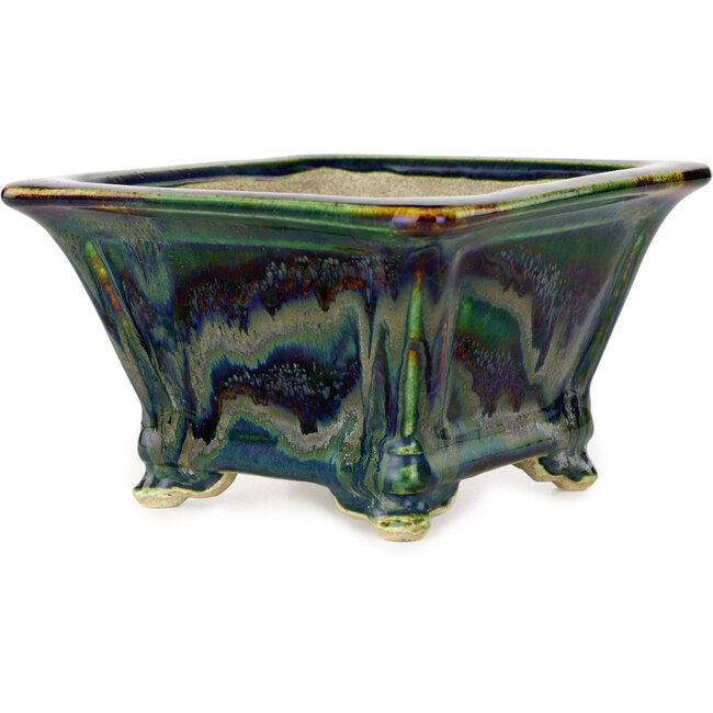 Pot à bonsaï carré multicolore par Terahata Satomi Mazan - 133 x 133 x 80 mm