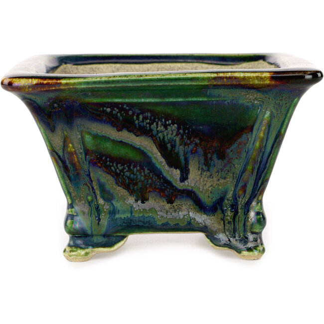 Vaso bonsai quadrato multicolore di Terahata Satomi Mazan - 133 x 133 x 80 mm