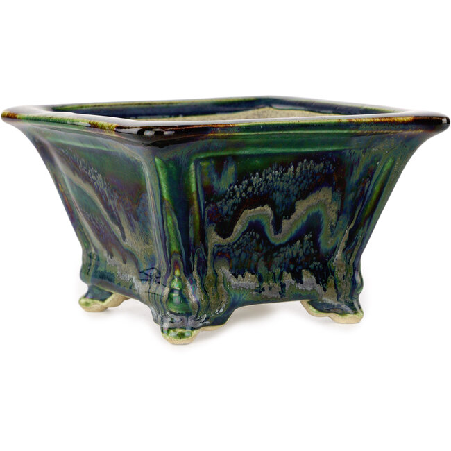 Maceta cuadrada para bonsái multicolor de Terahata Satomi Mazan - 133 x 133 x 80 mm