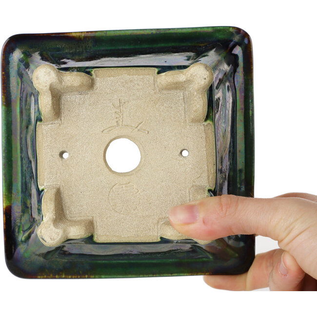 Maceta cuadrada para bonsái multicolor de Terahata Satomi Mazan - 133 x 133 x 80 mm