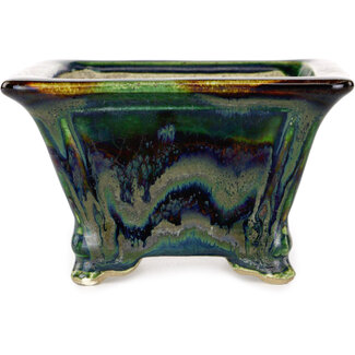  Satomi Mazan, Mazan Terahata Maceta para bonsái multicolor cuadrada de 133 mm de Terahata Satomi Mazan, Tokoname, Japón