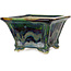 Vierkante veelkleurige bonsaipot van Terahata Satomi Mazan - 133 x 133 x 80 mm