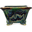 Square multicolor bonsai pot by Terahata Satomi Mazan - 133 x 133 x 80 mm