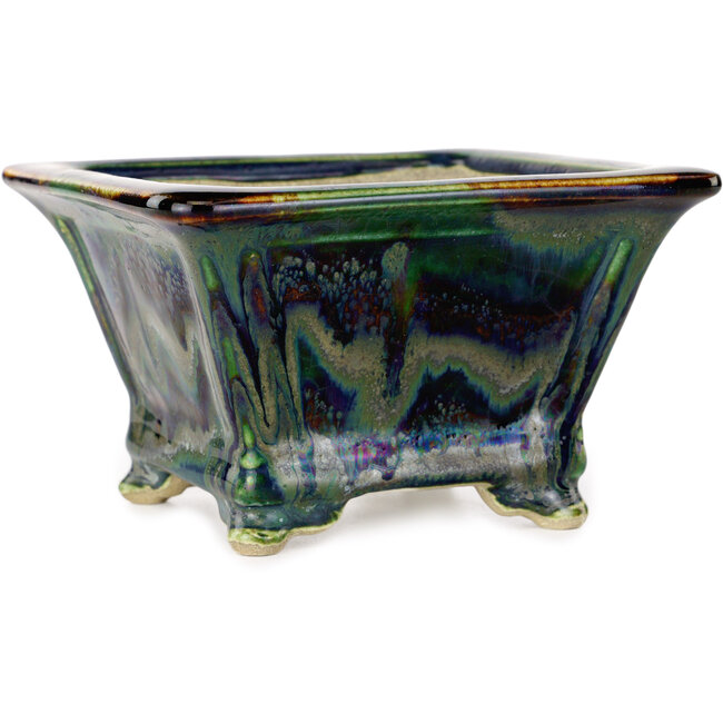 Vaso bonsai quadrato multicolore di Terahata Satomi Mazan - 133 x 133 x 80 mm