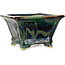 Vierkante veelkleurige bonsaipot van Terahata Satomi Mazan - 133 x 133 x 80 mm