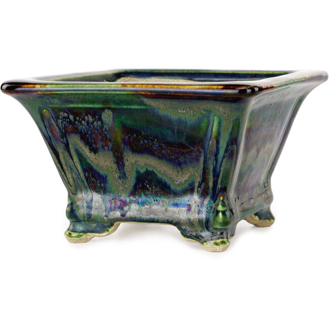 Vaso bonsai quadrato multicolore di Terahata Satomi Mazan - 133 x 133 x 80 mm