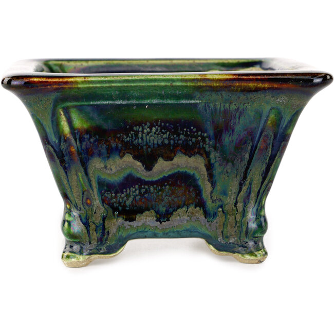 Pot à bonsaï carré multicolore par Terahata Satomi Mazan - 133 x 133 x 80 mm