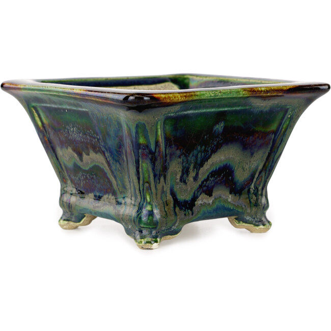 Pot à bonsaï carré multicolore par Terahata Satomi Mazan - 133 x 133 x 80 mm