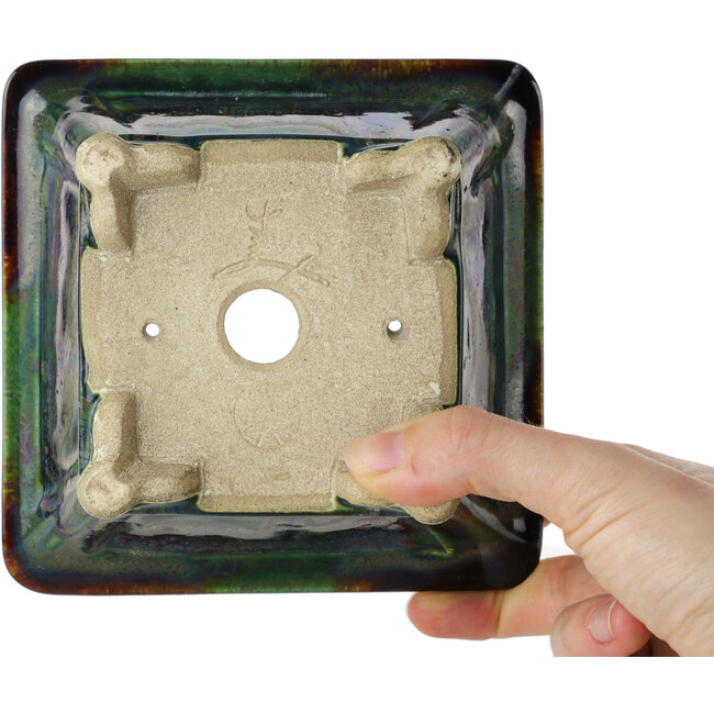 Quadratischer mehrfarbiger Bonsaitopf von Terahata Satomi Mazan – 133 x 133 x 80 mm
