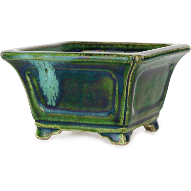 Vierkante groene bonsaipot van Terahata Satomi Mazan - 126 x 126 x 72 mm