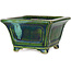 Vierkante groene bonsaipot van Terahata Satomi Mazan - 126 x 126 x 72 mm