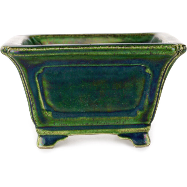 Vierkante groene bonsaipot van Terahata Satomi Mazan - 126 x 126 x 72 mm