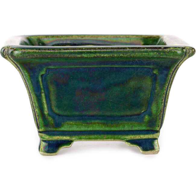 Vierkante groene bonsaipot van Terahata Satomi Mazan - 126 x 126 x 72 mm