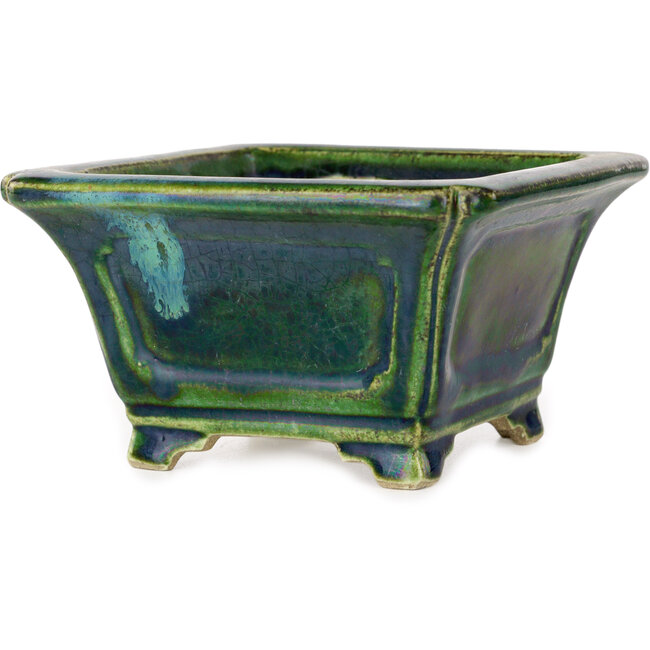 Maceta cuadrada para bonsái verde de Terahata Satomi Mazan - 126 x 126 x 72 mm