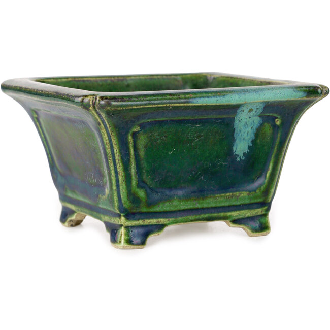 Quadratischer grüner Bonsaitopf von Terahata Satomi Mazan – 126 x 126 x 72 mm