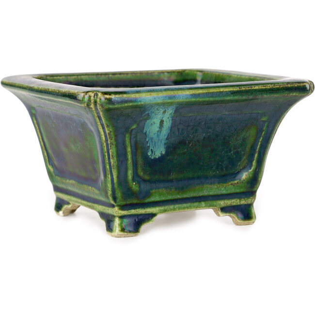 Vaso bonsai quadrato verde di Terahata Satomi Mazan - 126 x 126 x 72 mm