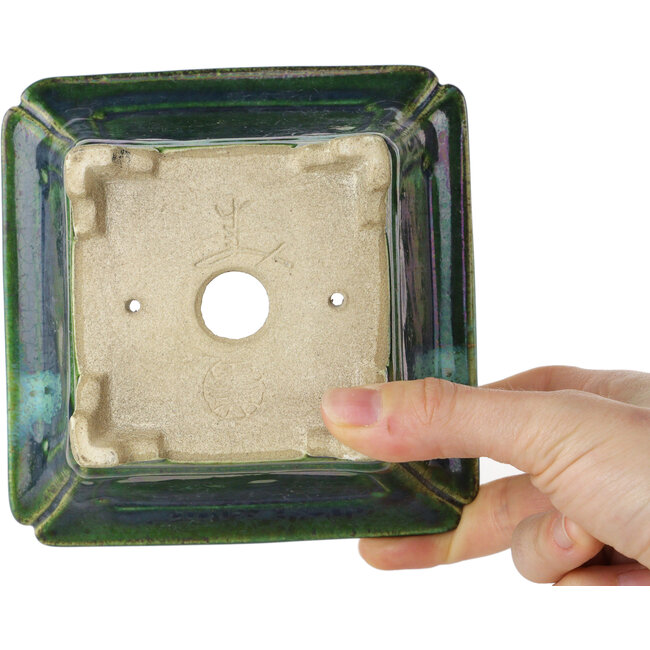 Maceta cuadrada para bonsái verde de Terahata Satomi Mazan - 126 x 126 x 72 mm