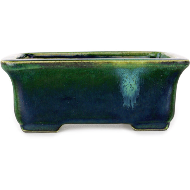 Rectangular green bonsai pot by Terahata Satomi Mazan - 165 x 135 x 65 mm