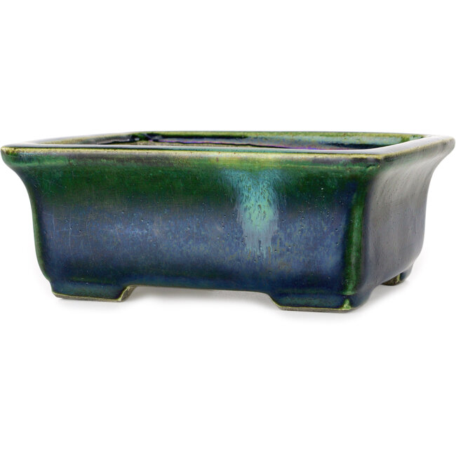 Pot à bonsaï rectangulaire vert par Terahata Satomi Mazan - 165 x 135 x 65 mm