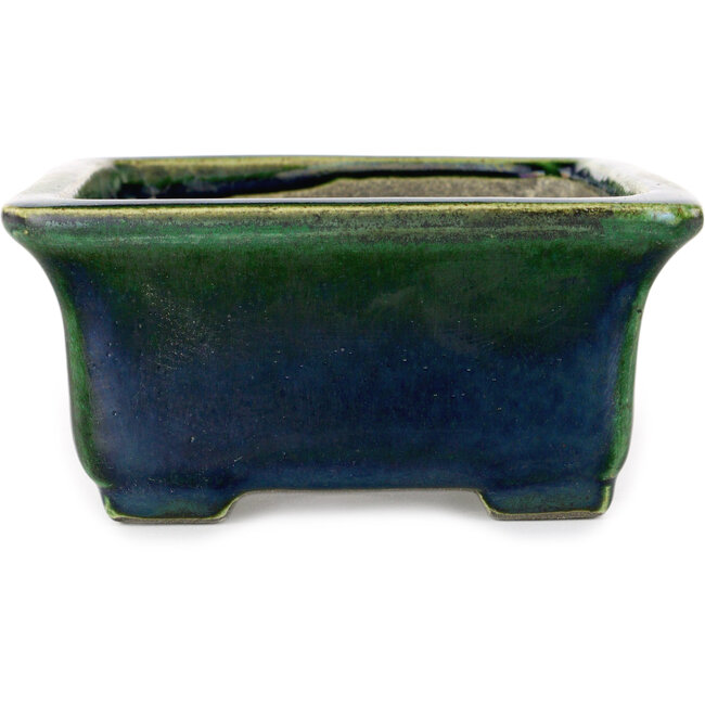 Rectangular green bonsai pot by Terahata Satomi Mazan - 165 x 135 x 65 mm