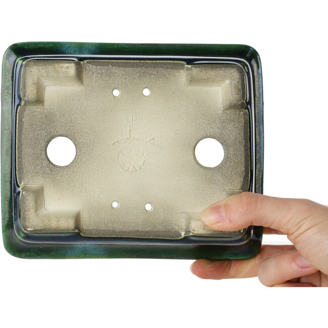 Rechthoekige groene bonsaipot van Terahata Satomi Mazan - 165 x 135 x 65 mm
