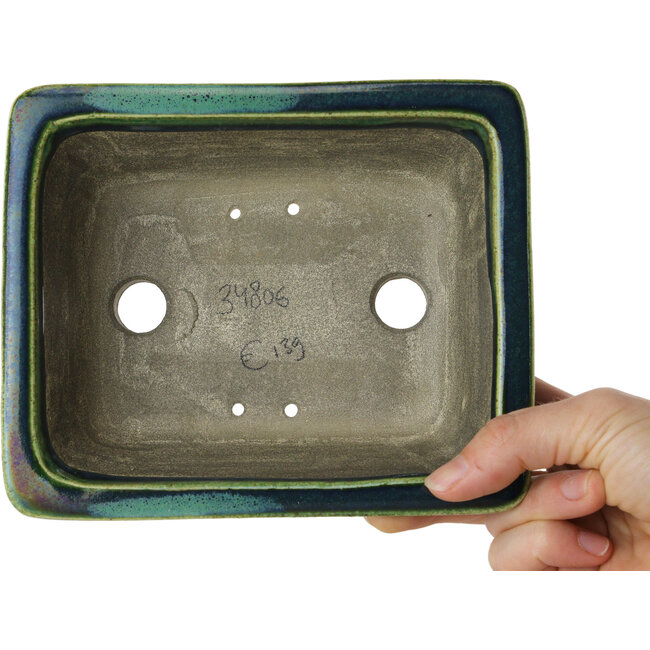 Maceta rectangular para bonsái verde de Terahata Satomi Mazan - 165 x 135 x 65 mm