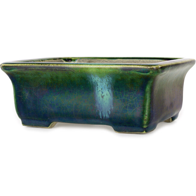Maceta rectangular para bonsái verde de Terahata Satomi Mazan - 165 x 135 x 65 mm