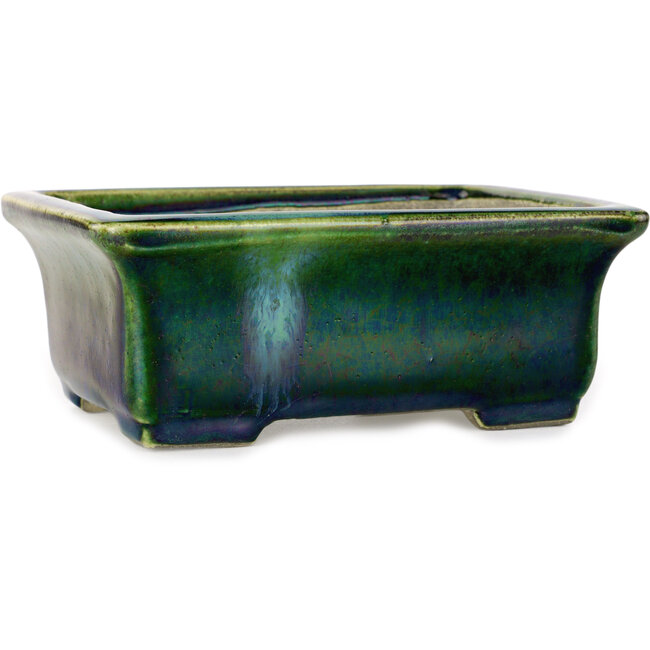 Pot à bonsaï rectangulaire vert par Terahata Satomi Mazan - 165 x 135 x 65 mm