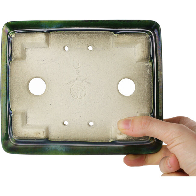 Rectangular green bonsai pot by Terahata Satomi Mazan - 165 x 135 x 65 mm