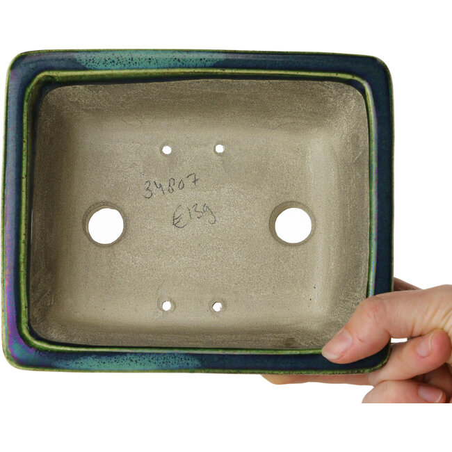 Rectangular green bonsai pot by Terahata Satomi Mazan - 165 x 135 x 65 mm