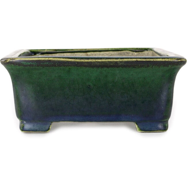 Pot à bonsaï rectangulaire vert de Mazan - 198 x 170 x 67 mm