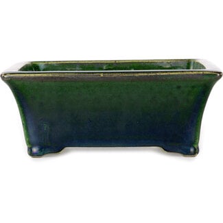  Satomi Mazan, Mazan Terahata 183 mm rectangular green bonsai pot by Mazan, Tokoname, Japan