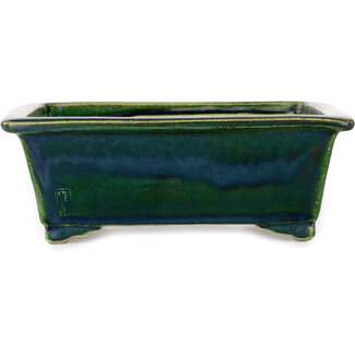  Satomi Mazan, Mazan Terahata Pot à bonsaï rectangulaire vert de 197 mm, de Mazan, Tokoname, Japon
