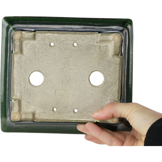 Rectangular green bonsai pot by Mazan - 183 x 162 x 75 mm