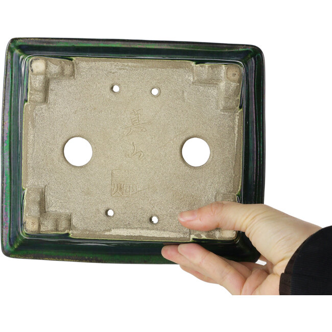 Maceta rectangular verde para bonsái de Mazan - 197 x 168 x 70 mm