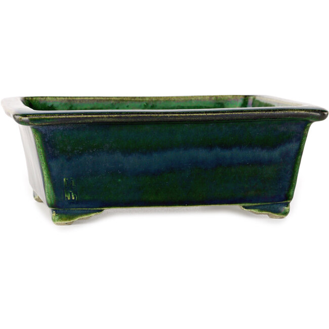 Pot à bonsaï rectangulaire vert de Mazan - 197 x 168 x 70 mm