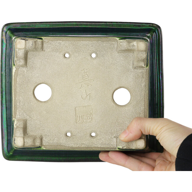 Pot à bonsaï rectangulaire vert de Mazan - 197 x 168 x 70 mm