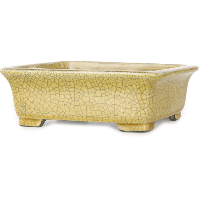 Rechthoekige gele craquelé bonsaipot van Mazan - 203 x 173 x 70 mm