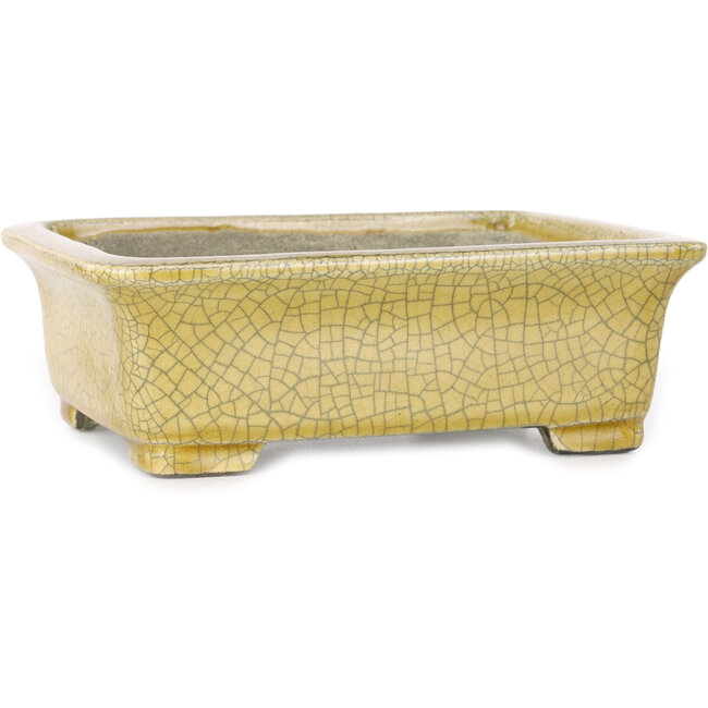 Pot à bonsaï rectangulaire jaune craquelé par Mazan - 203 x 173 x 70 mm