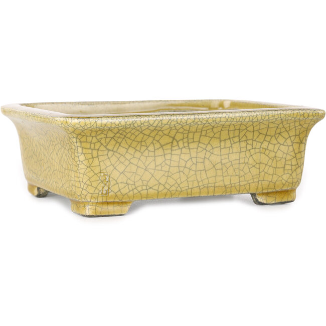 Maceta rectangular para bonsái craquelé amarilla de Mazan - 203 x 173 x 70 mm