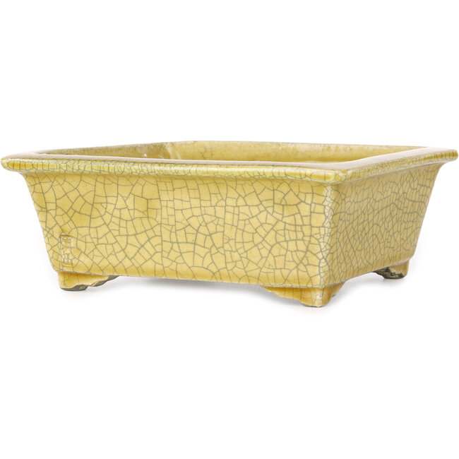 Pot à bonsaï rectangulaire jaune craquelé par Mazan - 203 x 173 x 70 mm